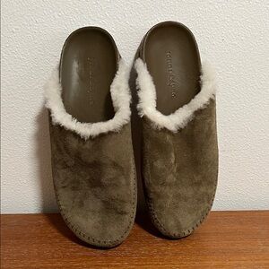 Jenni Kayne Tan Suede Loafers with Shearling Trim Size 40